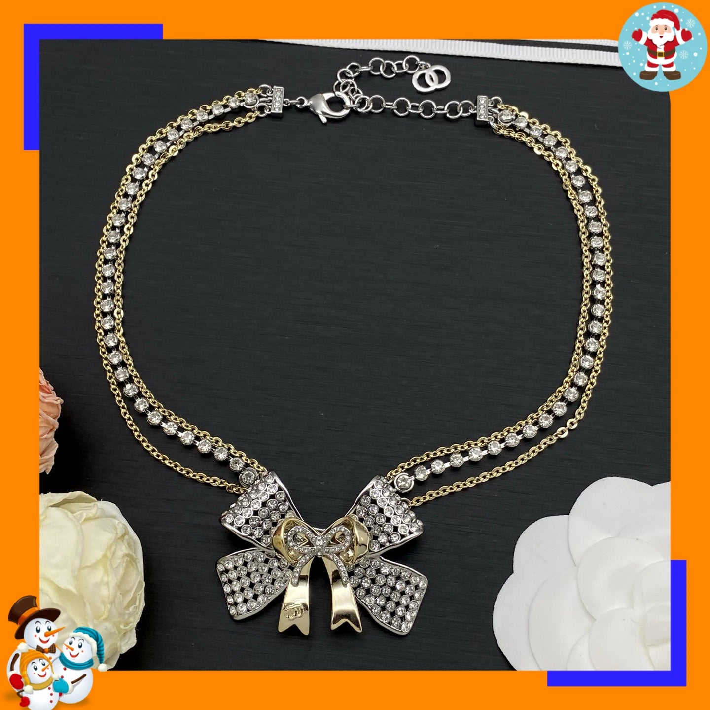 New Bow Diamond Necklace Double Letter Light Luxury High-end Necklace Women