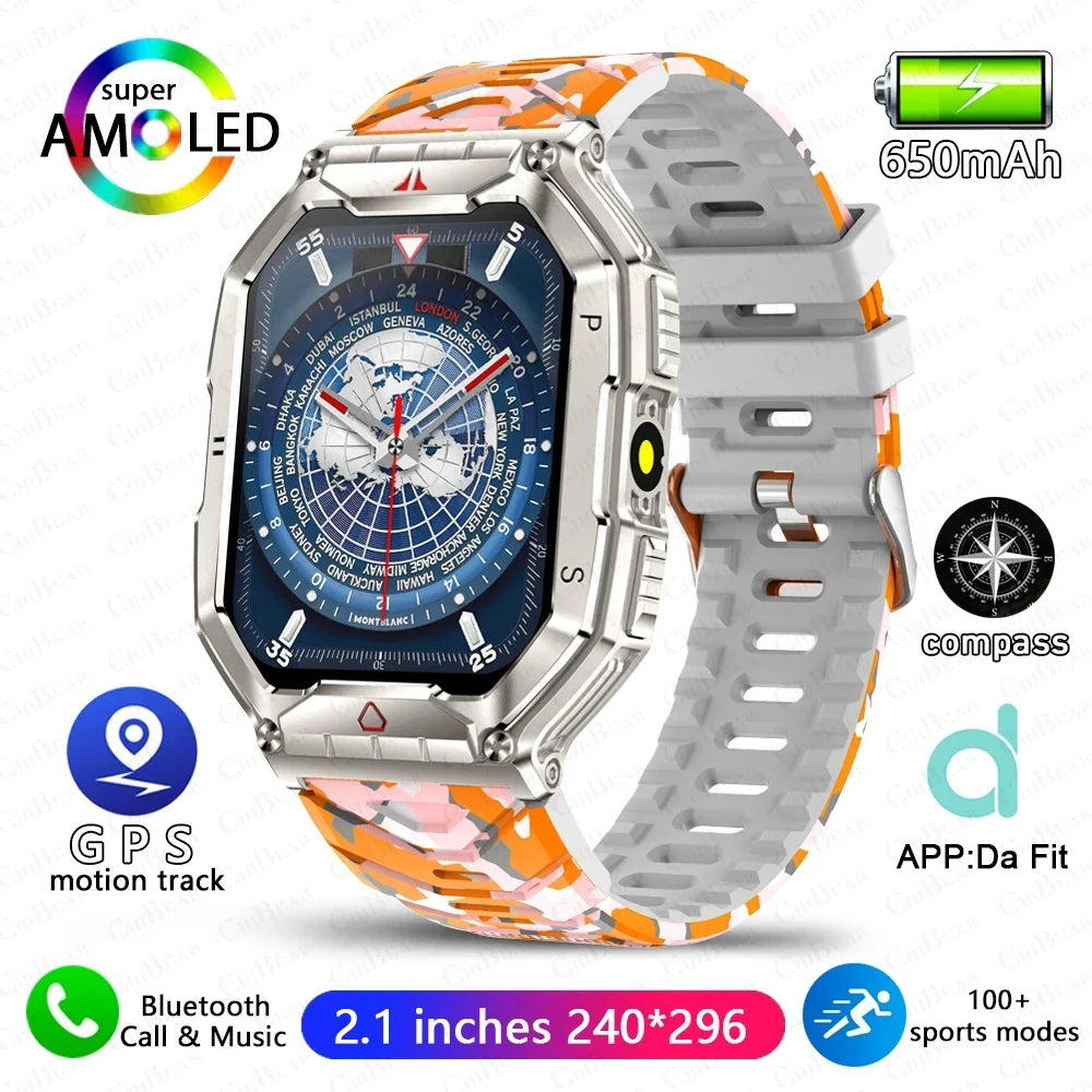 Multi Sport Smart Watch Men Outdoor Compass LED Flashlight 650mAh Large Battery 2.01" HD Display Heart Rate BT Call Smartwatch