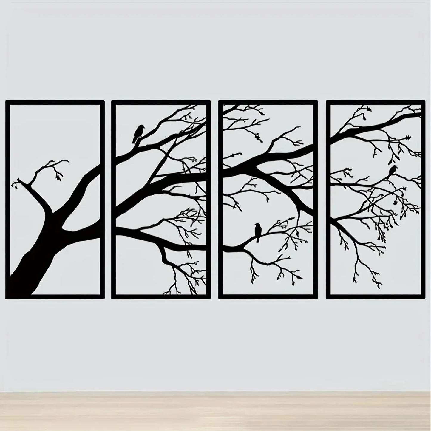 Luxury Black Tree of Life Metal Wall Art Decor Set of 4 - Iron Sculpture for Home Garden Decor