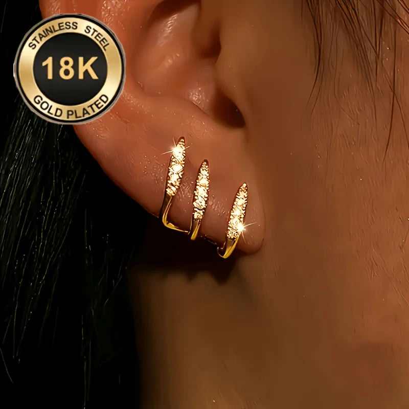 1 Pair 18K Gold Plated Three Claw Curved Hoop Earrings For Women Hypoallergenic Shiny Luxury Design Unique Style Perfect Gift For Daily Music Festival And Multiple Occasions
