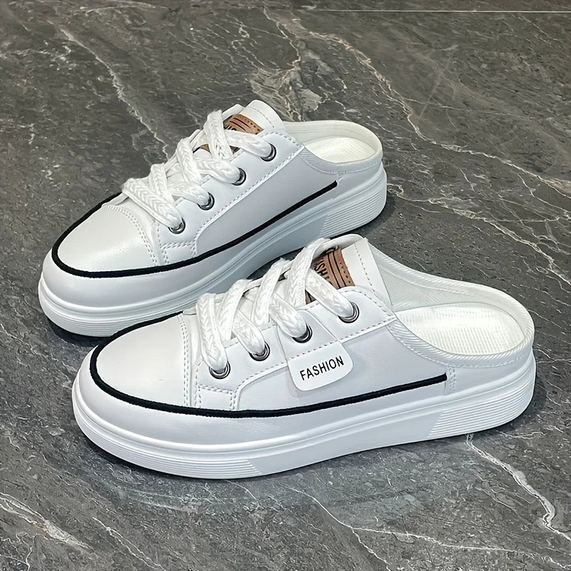 Women Backless Mule Sneakers, Thick Platform Slip On Canvas Slippers, No Lace Half Shoes, Casual Chunky Sole Mules, Non-slip Soft Bottom Daily Walking Shoes, Fashion All-match Lazy Slippers for Summer Daily Outdoor Wear