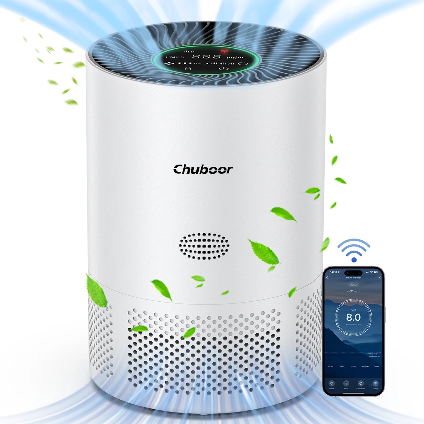 Chuboor Air Purifier Quiet Air Cleaner with High-Efficiency Filtration,H13 HEPA Removes Smoke, Dust, Pollen, Pet Hair