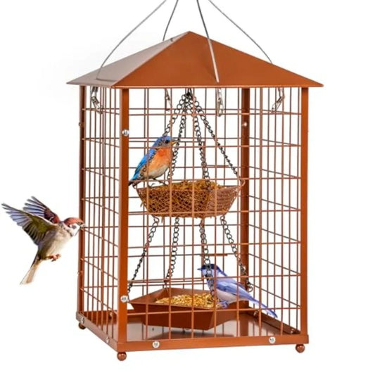 Mealworms Bird Feeders for birds - Metal - Huge Caged Squirrel-Proof Bird Feeders with 2 Cups, DIY Wild Bird Feeders Outdoor Ha