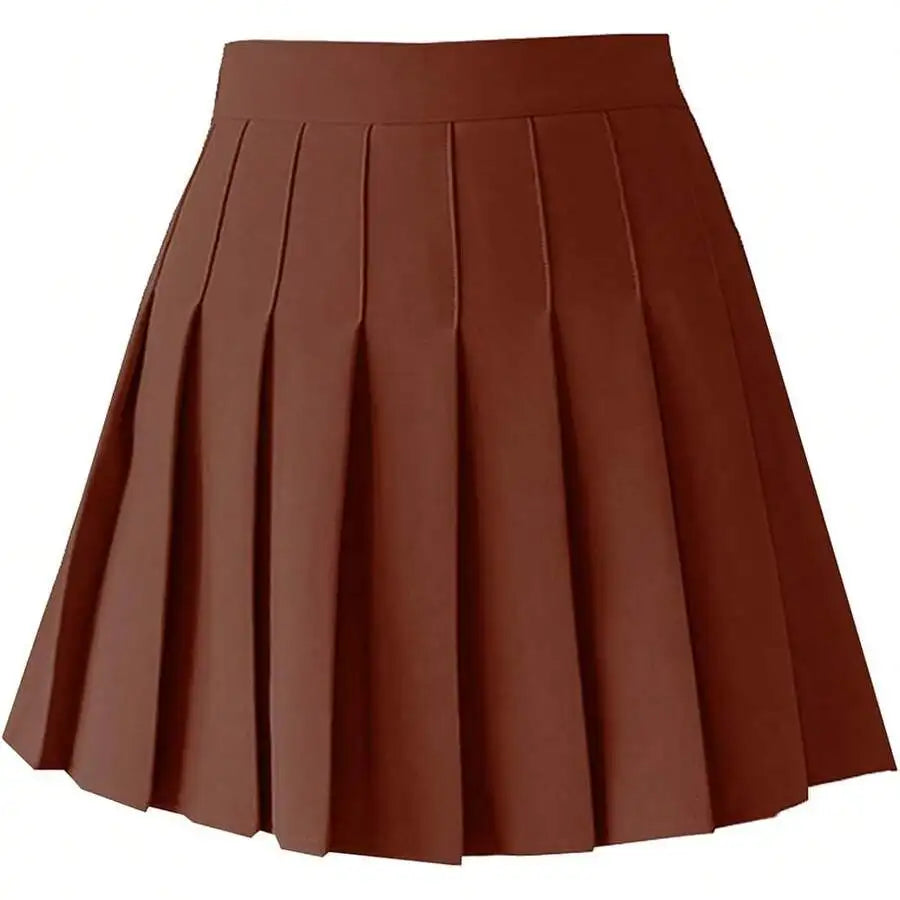 Womens High Waist A-Line Pleated Mini Skirt Solid Color Polyester