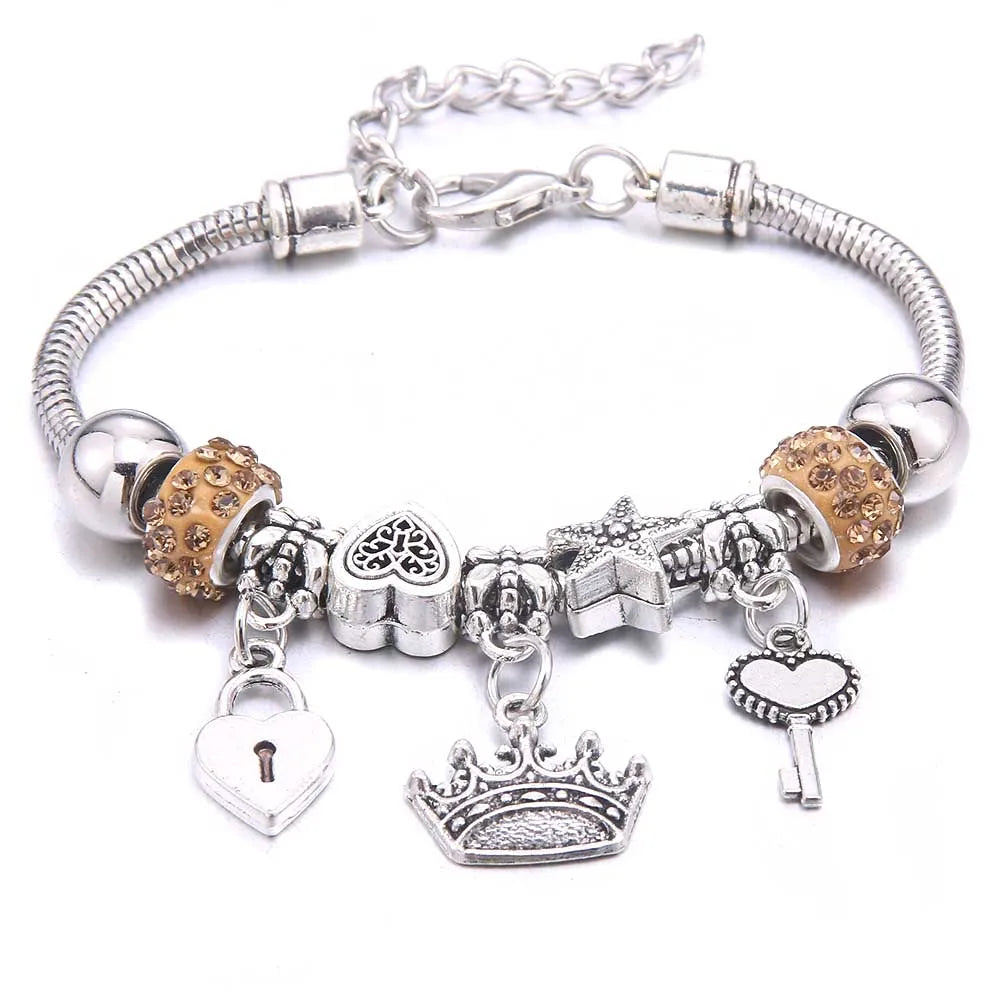 2025 New Charm Bracelet & Bangles Jewelry white butterfly Crown Beads Bracelets Brands Bracelets Fit Women Girl Gift