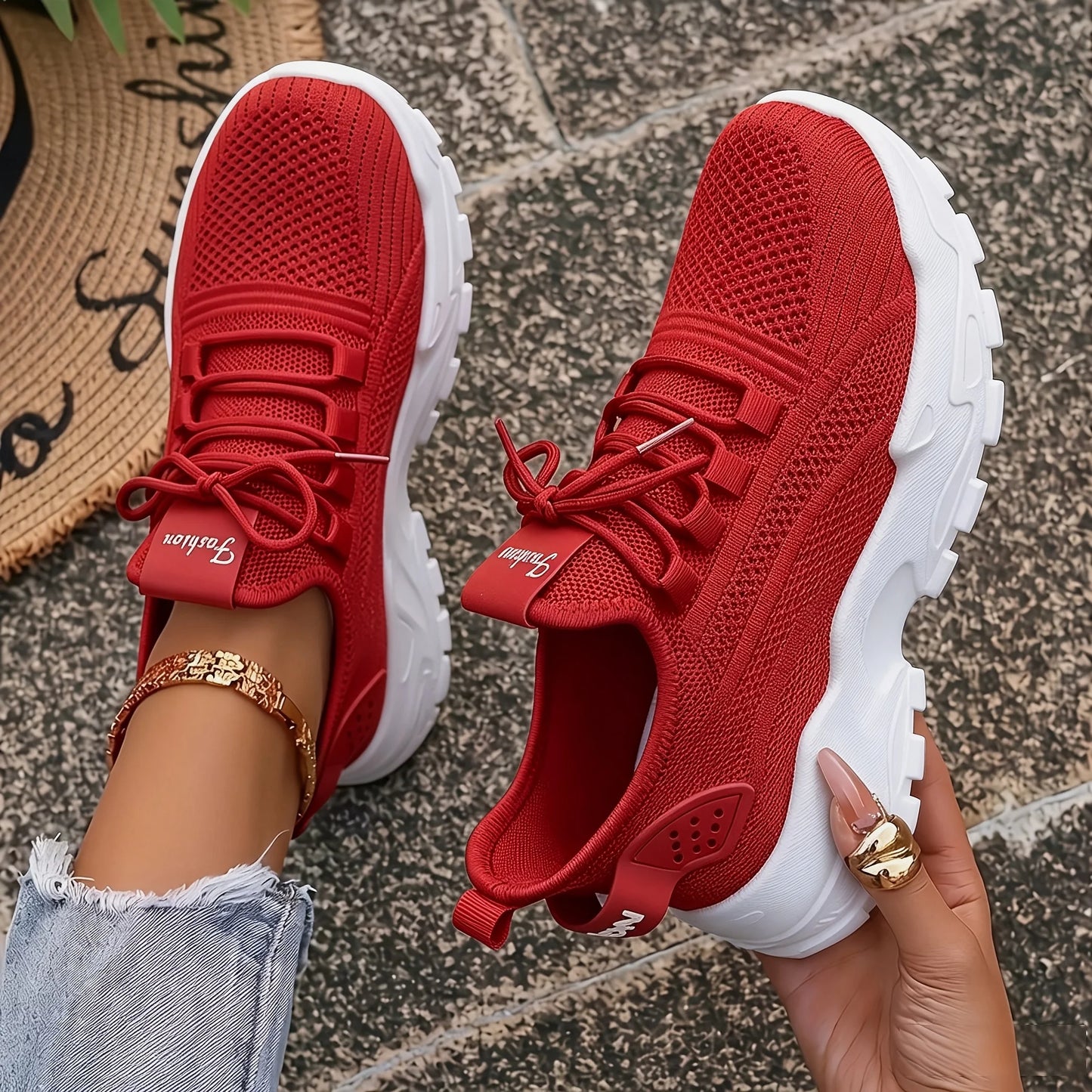 Women Chunky Platform Dad Sneakers, Knit Mesh Lace Up Wavy Sole Casual Shoes, Thick Bottom Non-slip Walking Trainers, Breathable Lightweight Fashion Athletic Shoes, Versatile Daily Outdoor Running Footwear For All Seasons