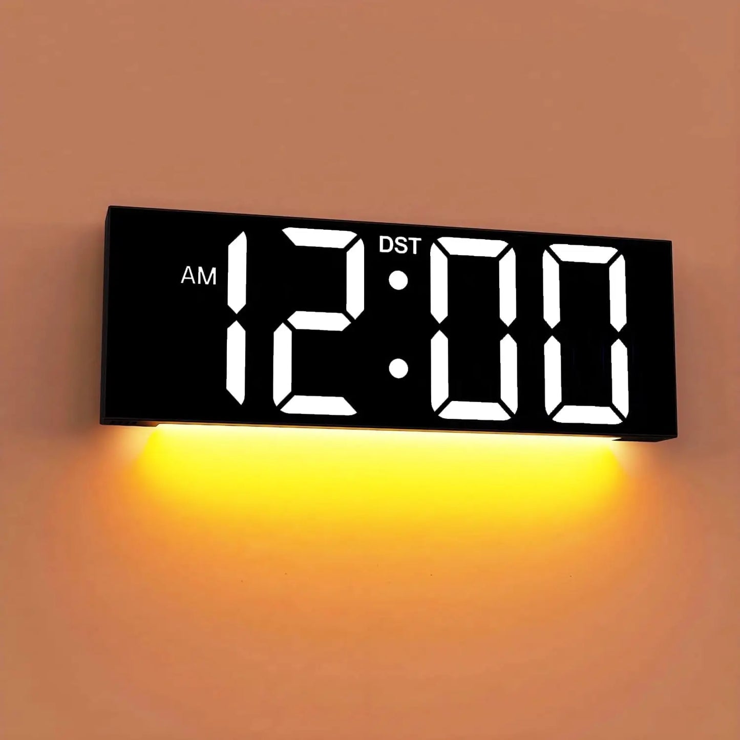 12'' Large Digital Wall Clock, Big LED Display, DST, Night Light for Classroom, Living Room, Bedroom, White