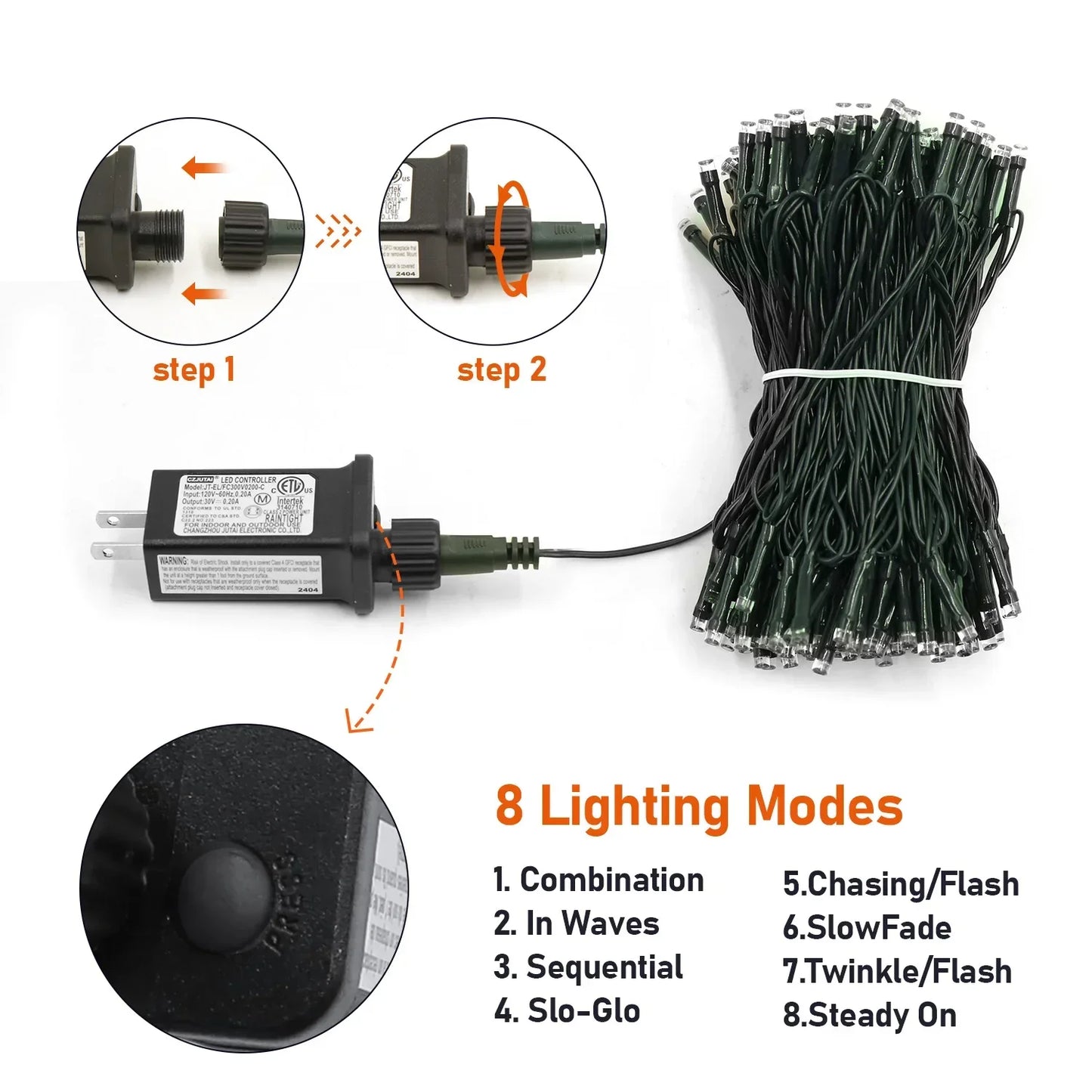 200 LEDs 66ft Multicolor Christmas Tree Lights, LED Christmas Light String, 8 Fairy Light Modes with Memory Timer Function