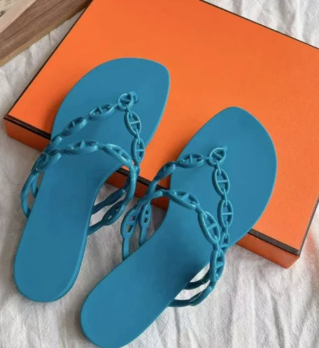 Shiny Glimmering Jelly Shoes, Outerwear with Flat-bottomed Beach Flip-flops for Women