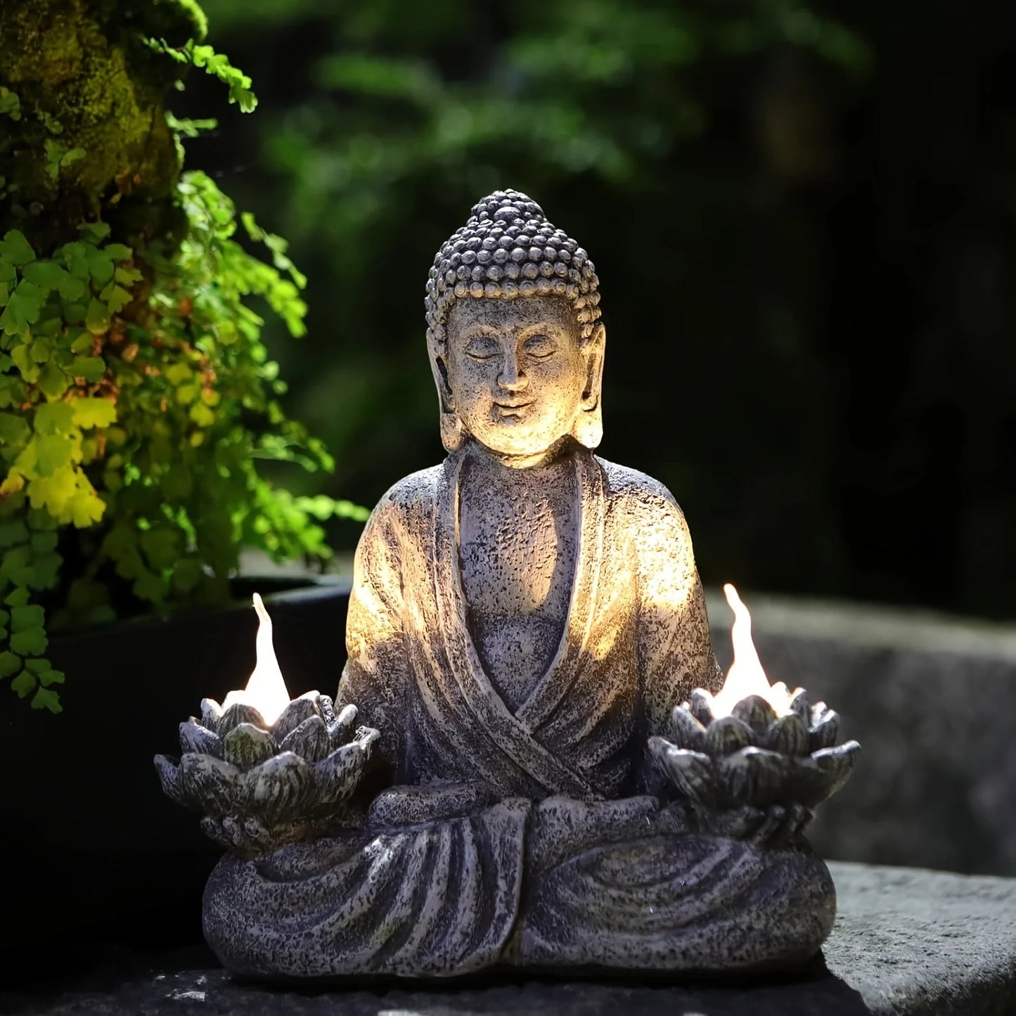 Solar Statue Outdoor Lights, Outdoor Solar Zen garden statue decoration, Solar Sitting Statue Sculpture Light Zen lotus Garden D