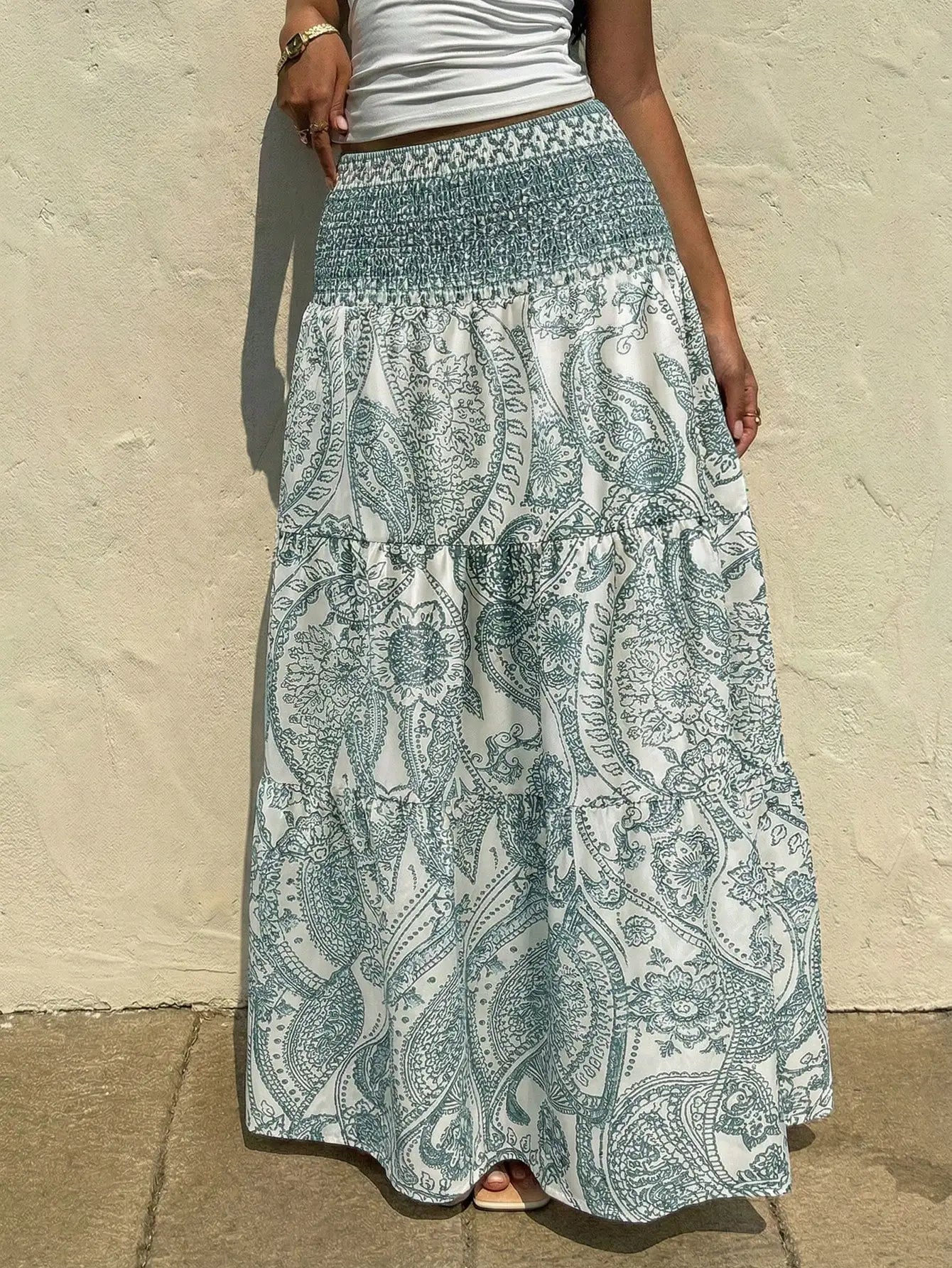 Sunnyshic Women's Bohemian Print Skirt, Casual Vacation & Daily Wear, Spring/Summer