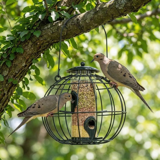 【New Arrival】Squirrel-Proof Wild Bird Feeder, Hanging Metal Cage Seed Feeder with Clear Tube, Outdoor Garden Bird Feeder for Finches, Sparrows
