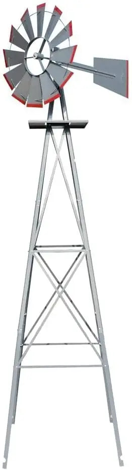 8FT Ornamental Windmill Backyard Garden Weather Vane Heavy Duty Metal 4 Legs Grey