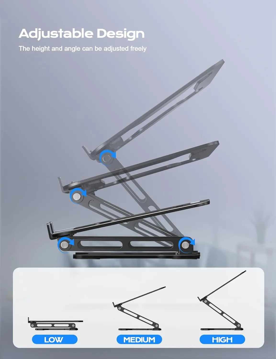 Adjustable Laptop Stand for Desk, Metal Foldable Riser Holder, Portable Ventilated Cooling Stand for 10-15.6" Laptops
