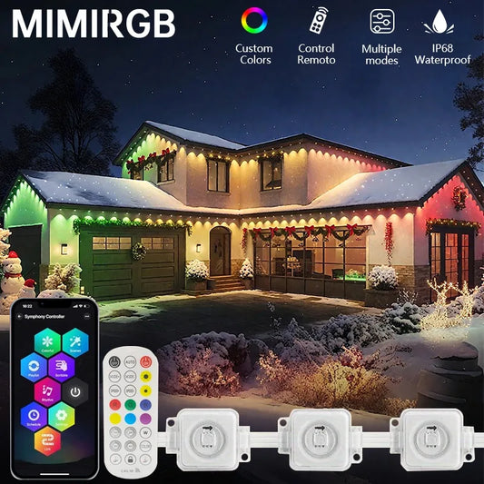 MIMIRGB 300FT 180LED Permanent Outdoor Light Smart RGBIC Side House Light 72 Scene Modes Outdoor Lighting for Party Garden Patio