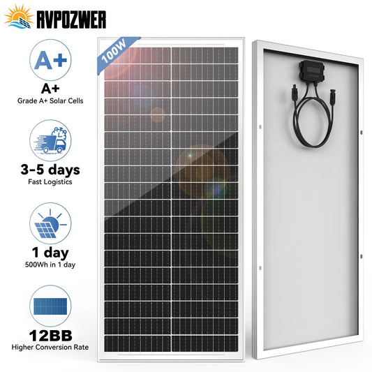 RVPOZWER 12.8V 400/200/100W Rigid Solar Panel 12BB N-Type Solar Cells Monocrystalline Silicon Waterproof Solar Panel Home/RV