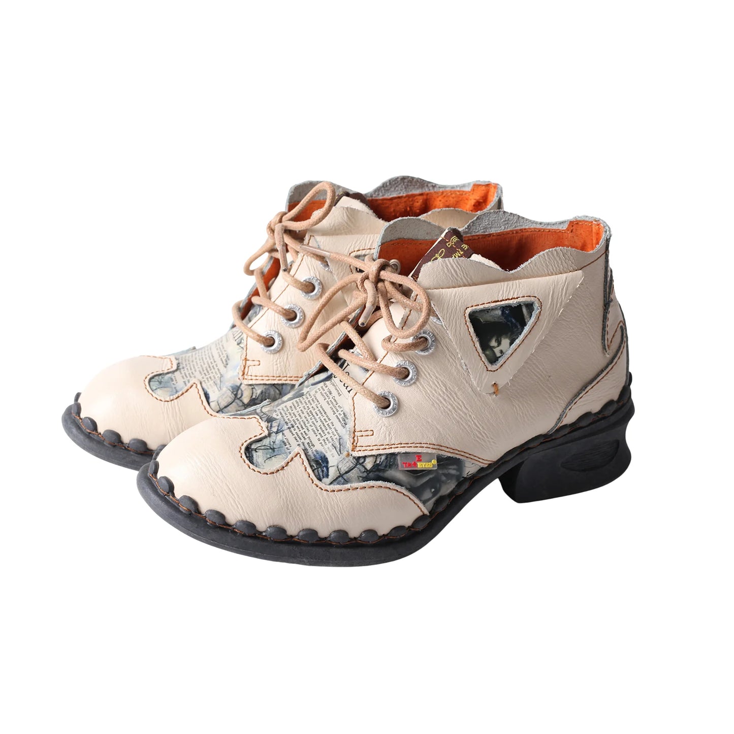 TMA EYES Women's Retro Patchwork Ankle Boots - Fashion Lace-Up Chunky Heel Boots with Tassel Detail