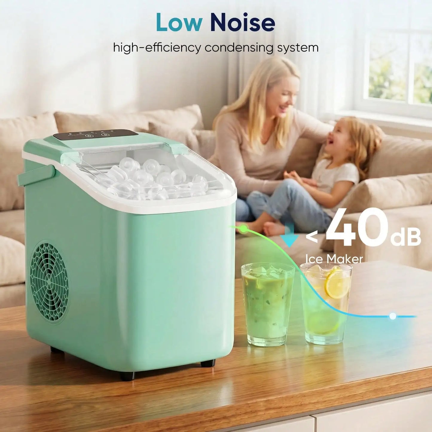 Nugget Ice Makers Countertop, Portable Nugget Ice Machine, Ready In 6 Mins, 24lbs In 24Hrs, Auto-Cleaning, With Basket And Scoop, For Home, Kitchen, RV, Camping, Green