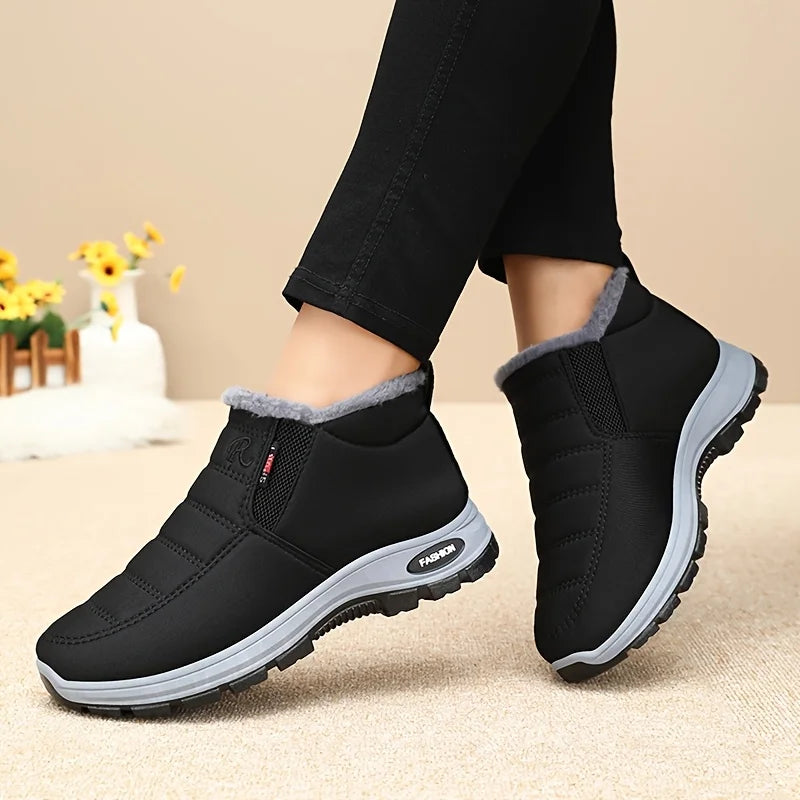 Women Winter Fleece Lined High Top Snow Boots Side Zipper Ankle Booties Waterproof Fabric Non Slip Thick Sole Warm Comfort Walking Shoes for Outdoor Travel Daily Driving Indoor Home Daily Wear Black Red Navy Available