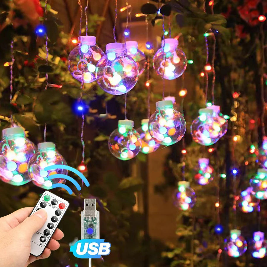 Color/Warm Light Wishing Ball Light String USB with Remote Control 8 Modes, Suitable for Bedroom, Christmas, Wedding, Theme Part