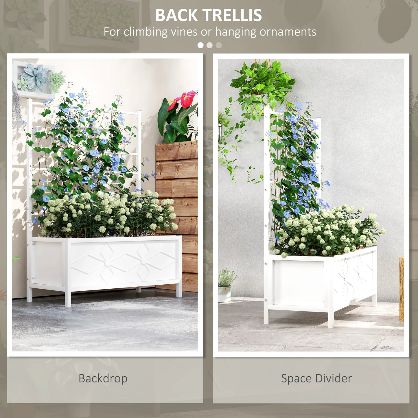 Galvanized Raised Garden Bed with Trellis Planter Box, White