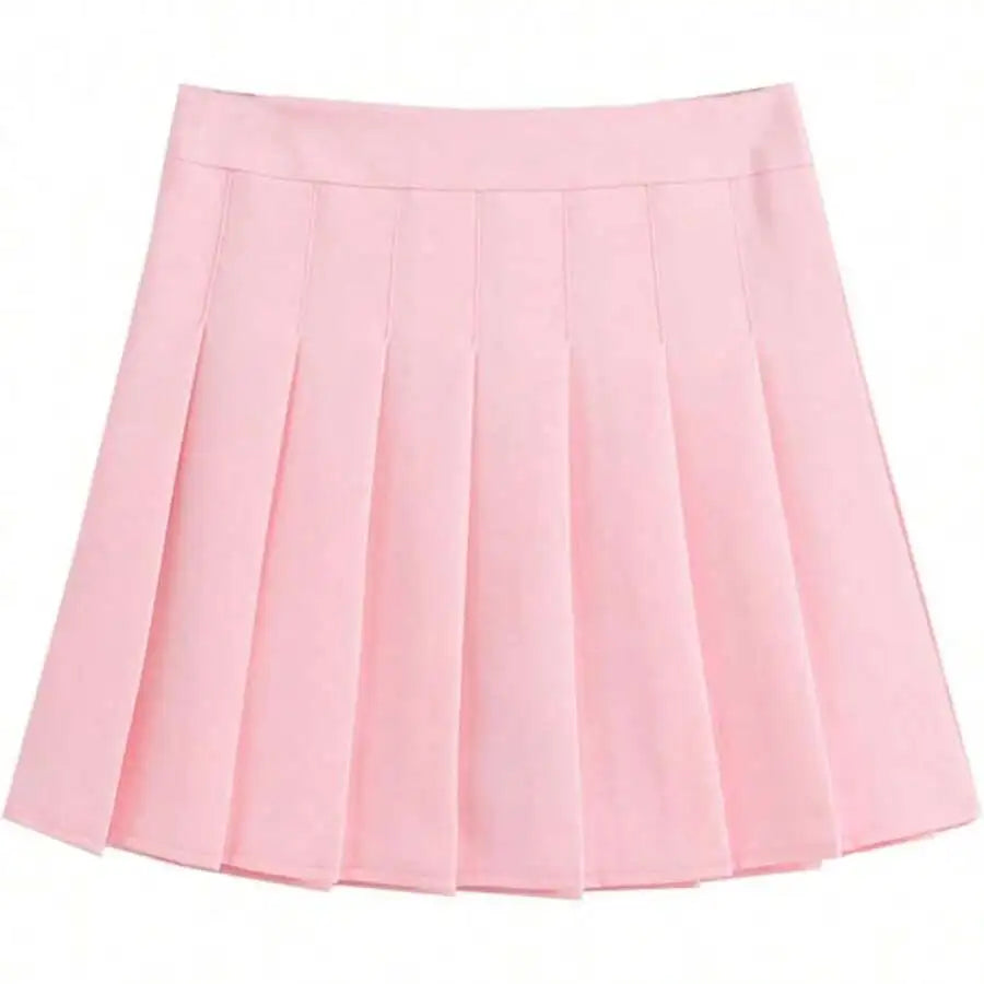Womens High Waist A-Line Pleated Mini Skirt Solid Color Polyester