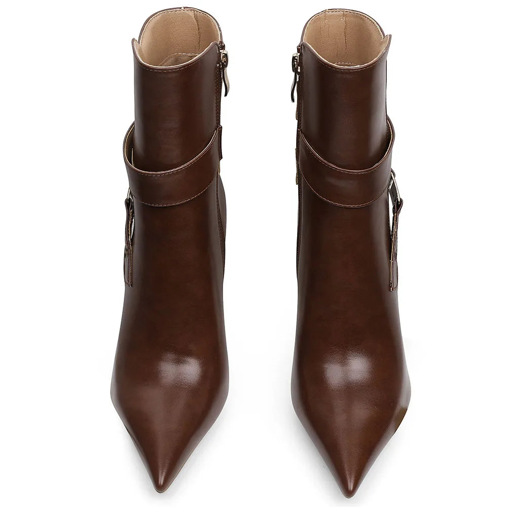 DoraTasia Fashion Pointed Toe Thin High Heel boots For Woman Hollow Metal Buckle Side Zipper Spring/Autumn Party Ladies shoes