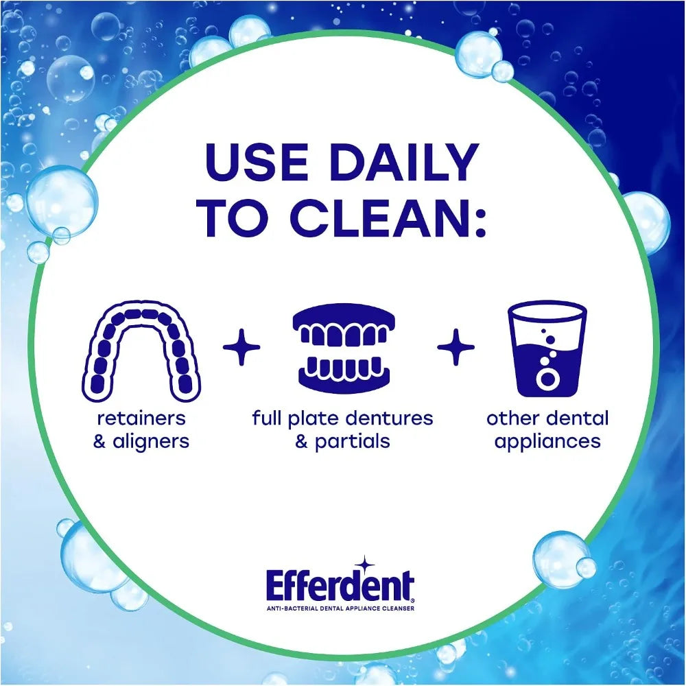 Effervescent Denture Cleaner Tablets for Dental Appliances Aligners Mouth Guards and Retainers Minty Fresh Breath Cleaning Solution Deep Stain Removal and Antibacterial Formula Odor Eliminator for Daily Use Safe and