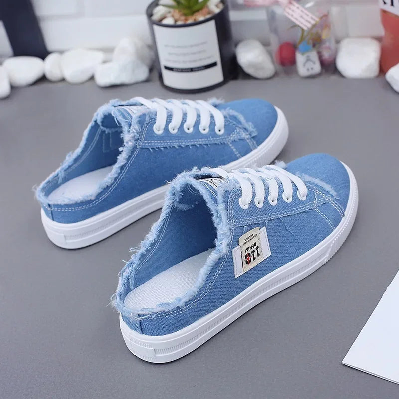 2026 Spring Summer Women Canvas Sneaker Low Top Denim Sneakers Ladies Lace-Up Flat Canvas  Board Shoes Female sapatos femininos