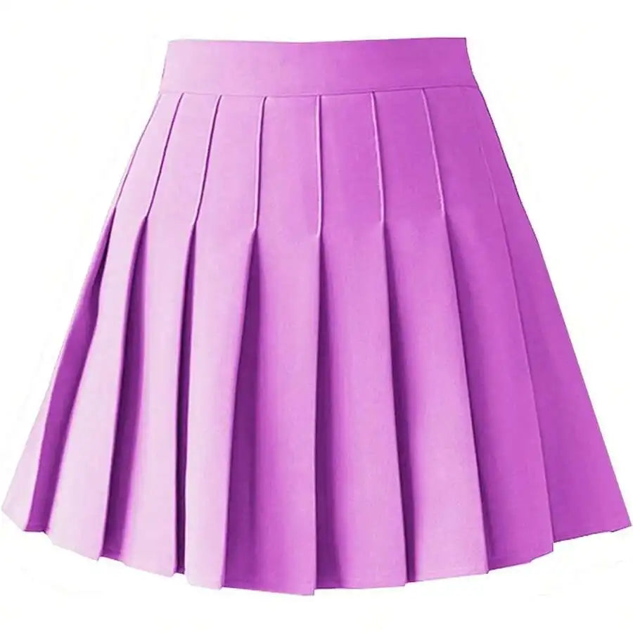 Womens High Waist A-Line Pleated Mini Skirt Solid Color Polyester