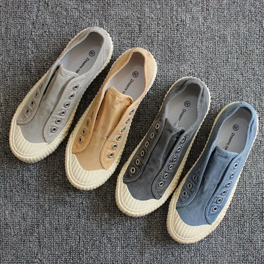 New style biscuit shoes, canvas shoes for women, water-washed vintage slip-on loafers, comfortable casual soft-soled shoes, versatile for everyday wear