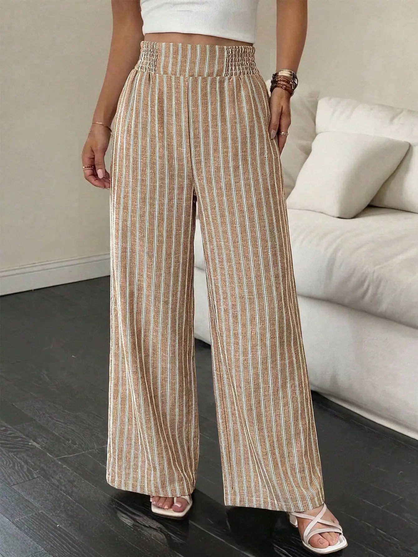 Wide Leg Loose Casual Pants Women High Waist Elastic Waist Summer