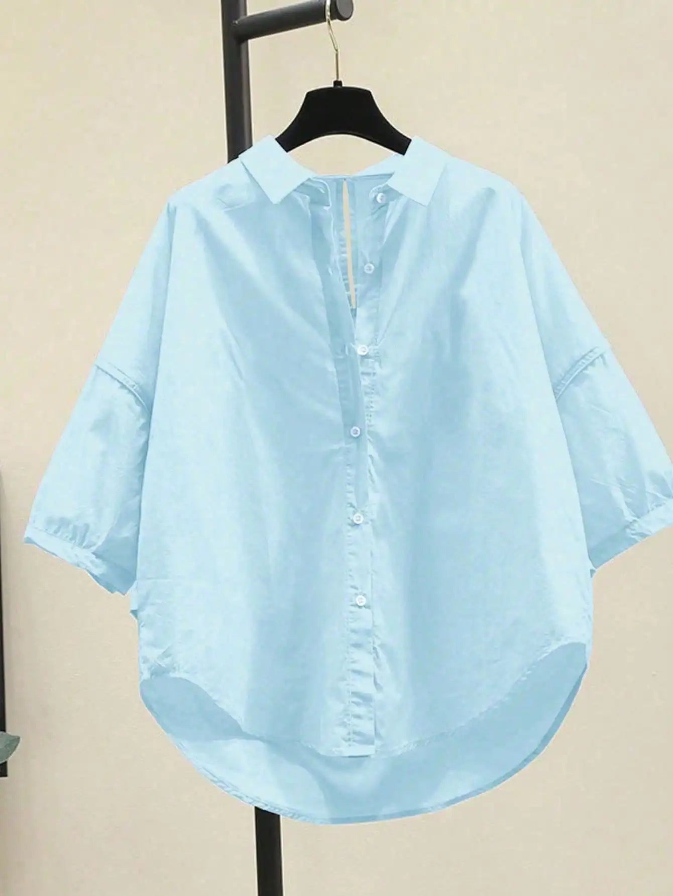 Women's Loose Fit Casual 3/4 Sleeve Shirt With Hollow Back Minimalist White