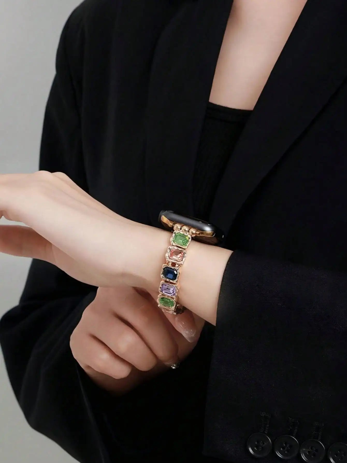 Luxury Bling Rhinestone Rose Gold Stainless Steel Watch Band for Women, Jewelry Replacement Strap Compatible with Apple Watch 38/40/41/42/44/45/46/49mm, Fit Ultra 3, Ultra 2, Ultra 1, SE3, SE, Series 11 10 9 8 7 6 5 4 3 2 1