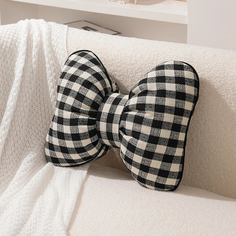 Pink bow ribbon couch pillow imitation rabbit fur comfortable car seat cushion ins style simple all-match back cushion