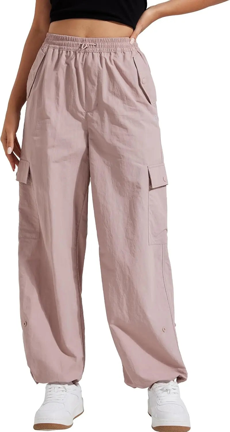Pioneer Camp Womens Parachute Cargo Pants with Pockets Baggy High Waisted Quick Dry Hiking Pants Lightweight Wide Leg