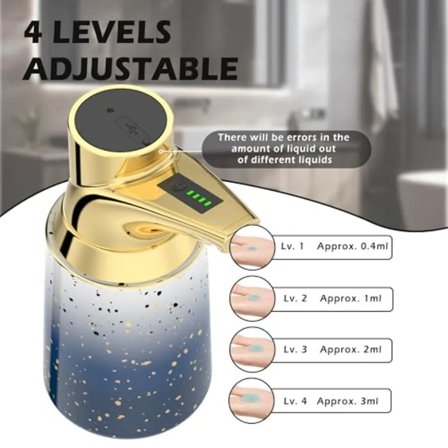 Touchless Adjustable Automatic Soap Dispenser for Bathroom, Ceramic Material, Starry Gold Color, 4 Adjustable Dispensing Levels