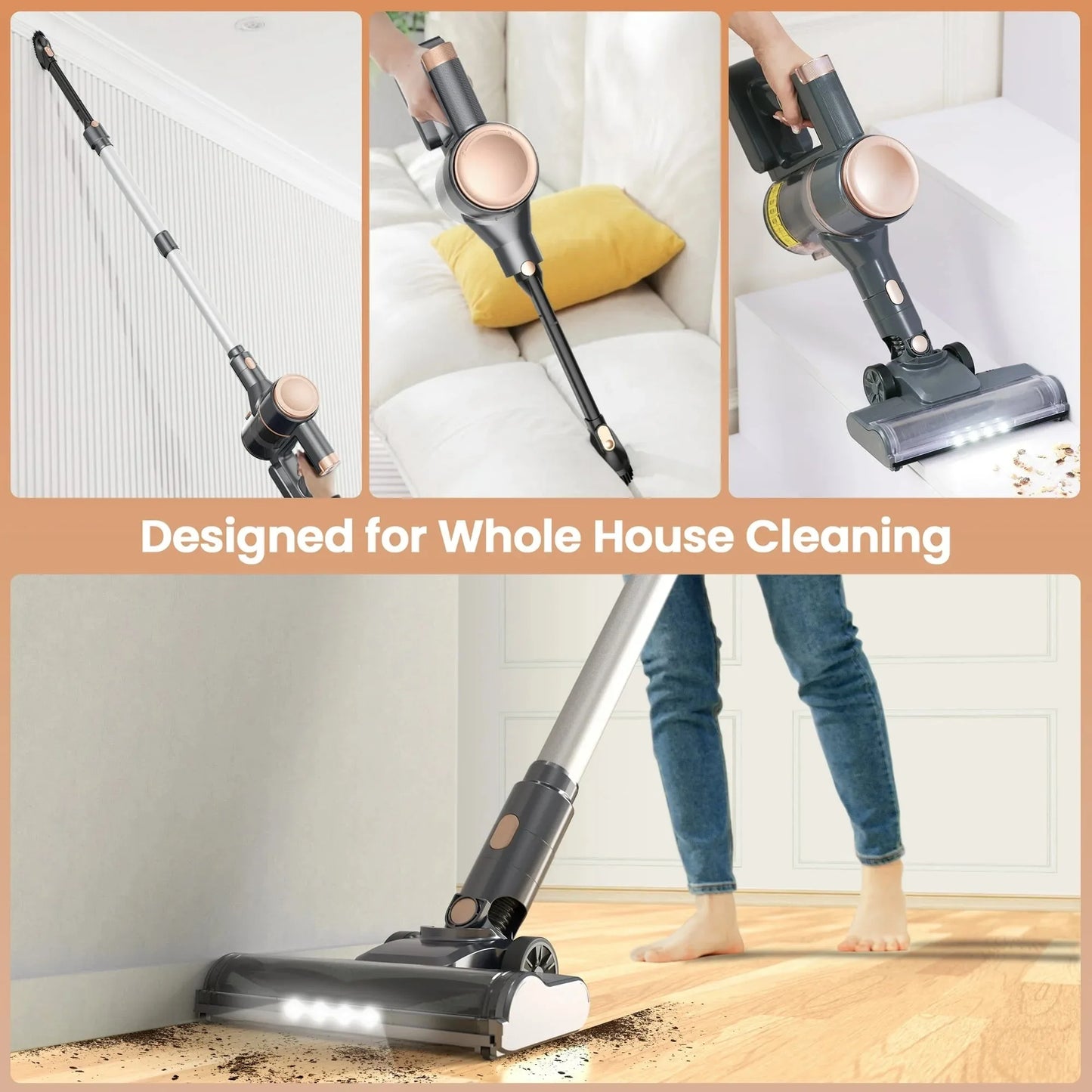 N8 Cordless Vacuum Cleaner 40Kpa 40 Mins Runtime Lightweight Stick Vacuum Powerful Suction Self-Standing Rechargeable Vacuum Cleaner for Carpet Pet Hair Hardwood Floor