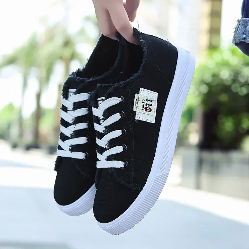 2026 Spring Summer Women Canvas Sneaker Low Top Denim Sneakers Ladies Lace-Up Flat Canvas  Board Shoes Female sapatos femininos