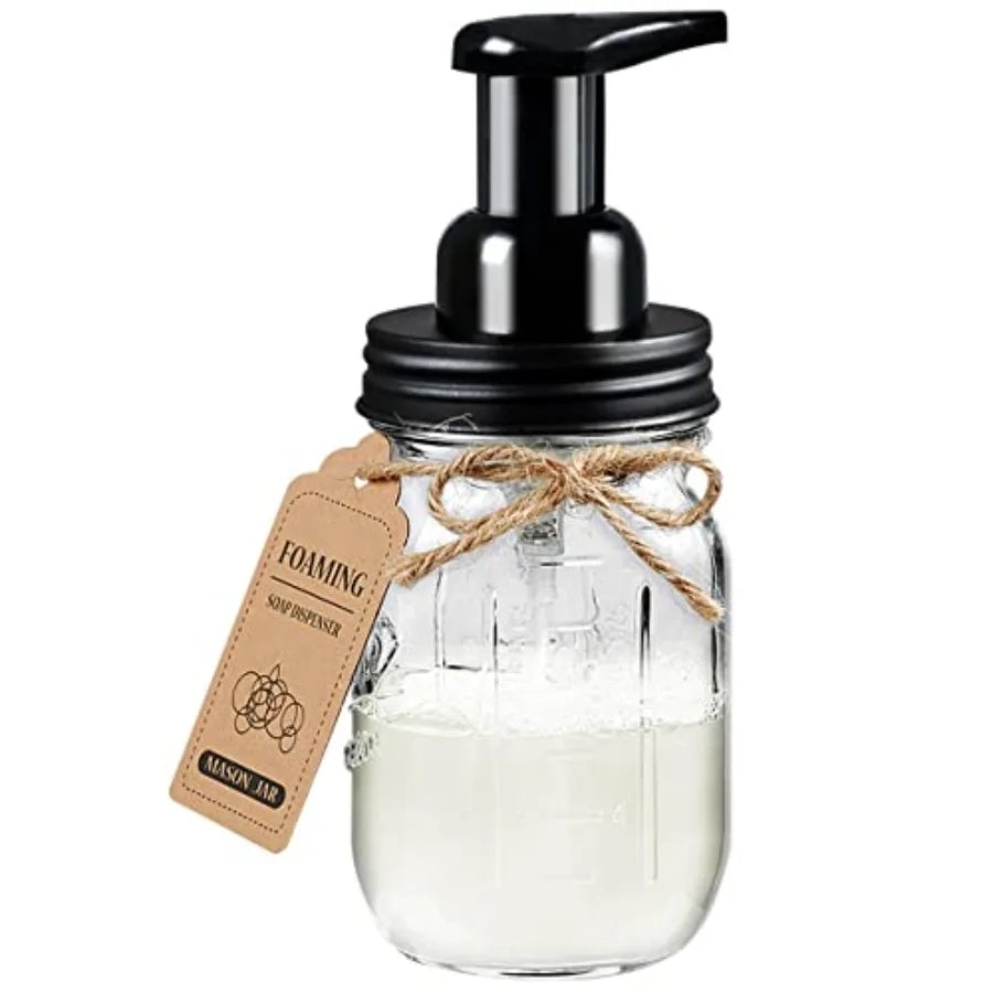 Mason Jar Foaming Soap Dispenser, Rustproof Stainless Steel Lid, BPA Free Pump, Waterproof Labels, Rustic Farmhouse Decor, Refi