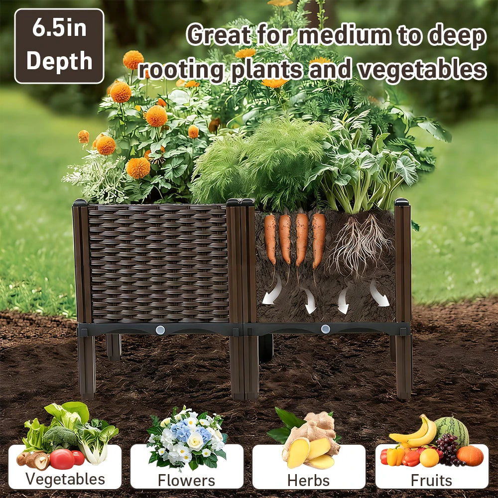 2pcs Raised Garden Bed with Legs,Gardening Vegetable Planting Box Free Combination Greenhouse Seedling Box Pastoral Tools & Lawn Care Balcony Vegetable Planting Box Tree Box Flower Pots Gardening,Lawn & Gardening with Drain P