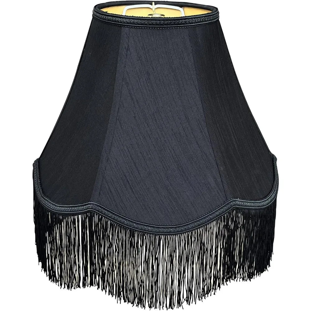 Handcrafted Black Bell Lamp Shades for Table and Floor Lamps, 6x13x9.25 Inches, Scalloped Fringe, Easy Assembly