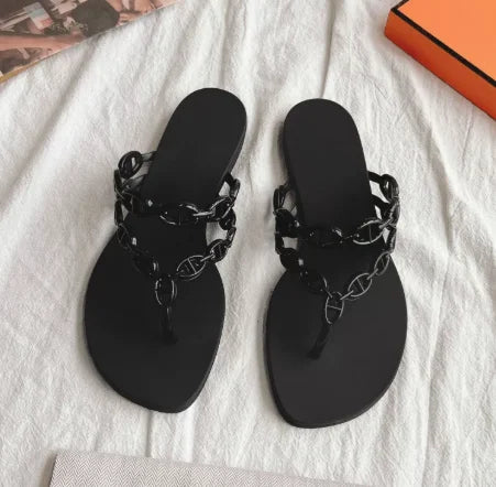 Shiny Glimmering Jelly Shoes, Outerwear with Flat-bottomed Beach Flip-flops for Women
