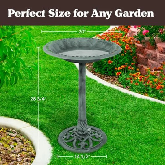 Pure Garden 50-LG1072 Antique Bird Bath-Weather Resistant Resin Birdbath with Vintage Scroll Design, 3 Ground Stakes for Garden