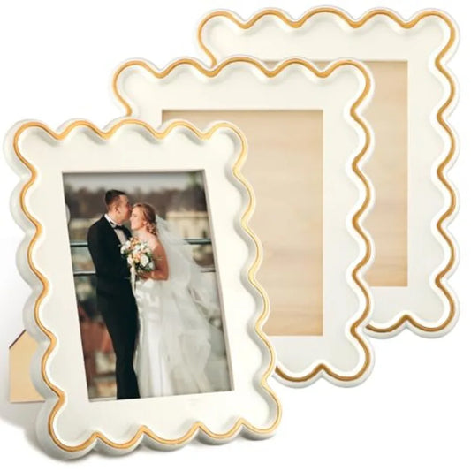 3 Pack 5x7'' Picture Frames Scalloped Resin Picture Frame with Clear Glass Modern Photo Frames Vintage Wavy Home Decor Durable