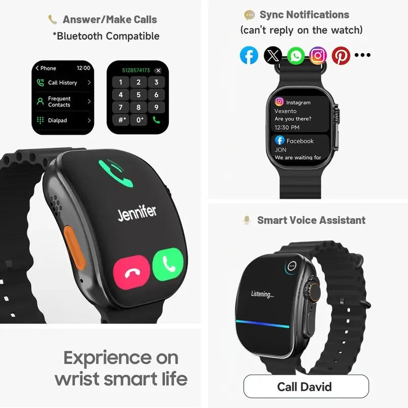 Smart Watch For Women Men, 1.83'' HD Full Touch Screen Wireless Calling Smartwatch (Answer/Make Call), Activity Tracker, 100+ Sport Modes, Pedometer, Message Alerts, Sport Fitness Tracker，Compatible With Iphone.Holiday Gift