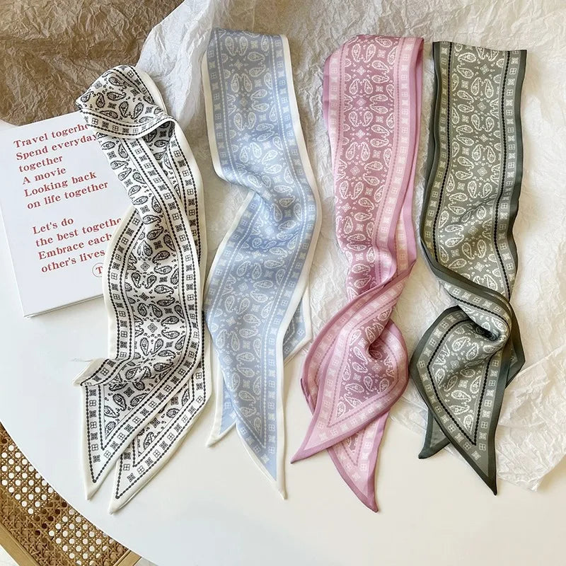 Set Series Silk Satin Scarf Women Cloth Hair Bands Headdress Accessories Lady Scarves Ribbon Neck Ties for Bag Handle/4pcs