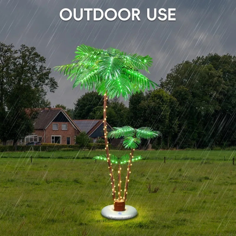 Solar-Powered LED Palm Tree Decor – 6 ft or 7 ft Artificial Tropical Tree with 8 Light Modes, Weather-Resistant Outdoor Decorati
