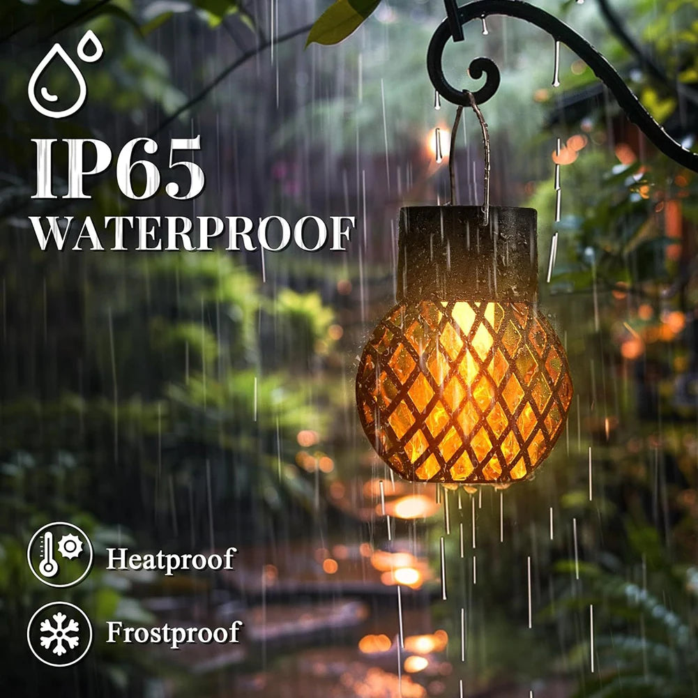 4 PCS Solar Lanterns Outdoor with Flickering Flame Solar Hanging Light with Hook LED Solar Light for Yard Patio Tree Camping
