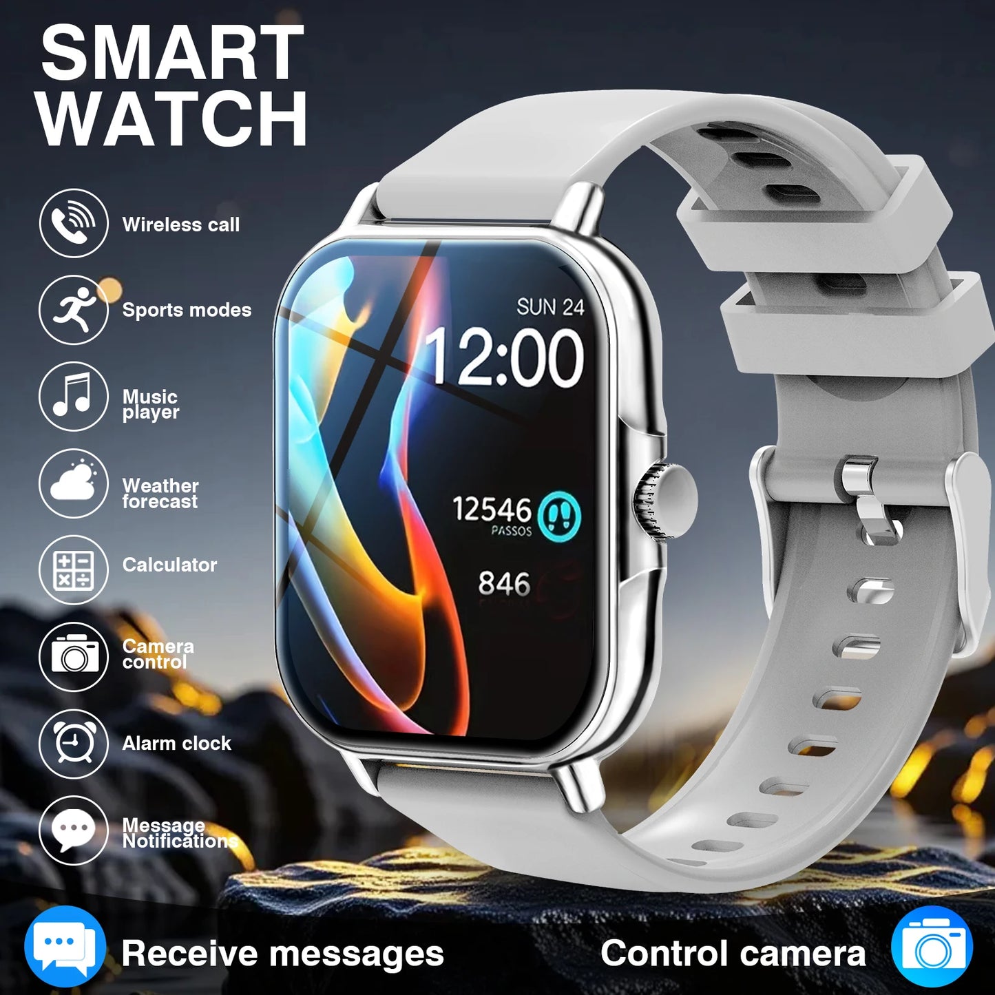 Smart Watch,Unisex Fitness Tracker ,Wireless Calling, Music Play,Weather Forecast ,Alarm Clock,Call Alerts, for Android & Iphone